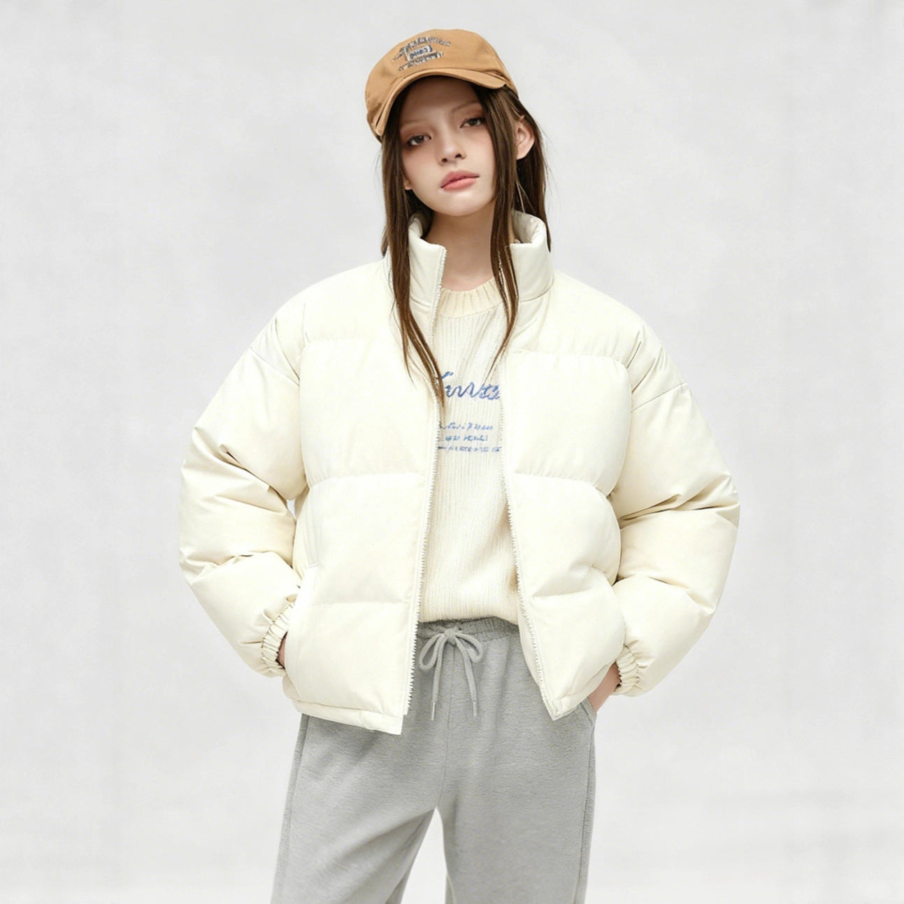 Women's Simple Casual Solid Color Versatile Hooded Stand Collar Warm Cotton Coat