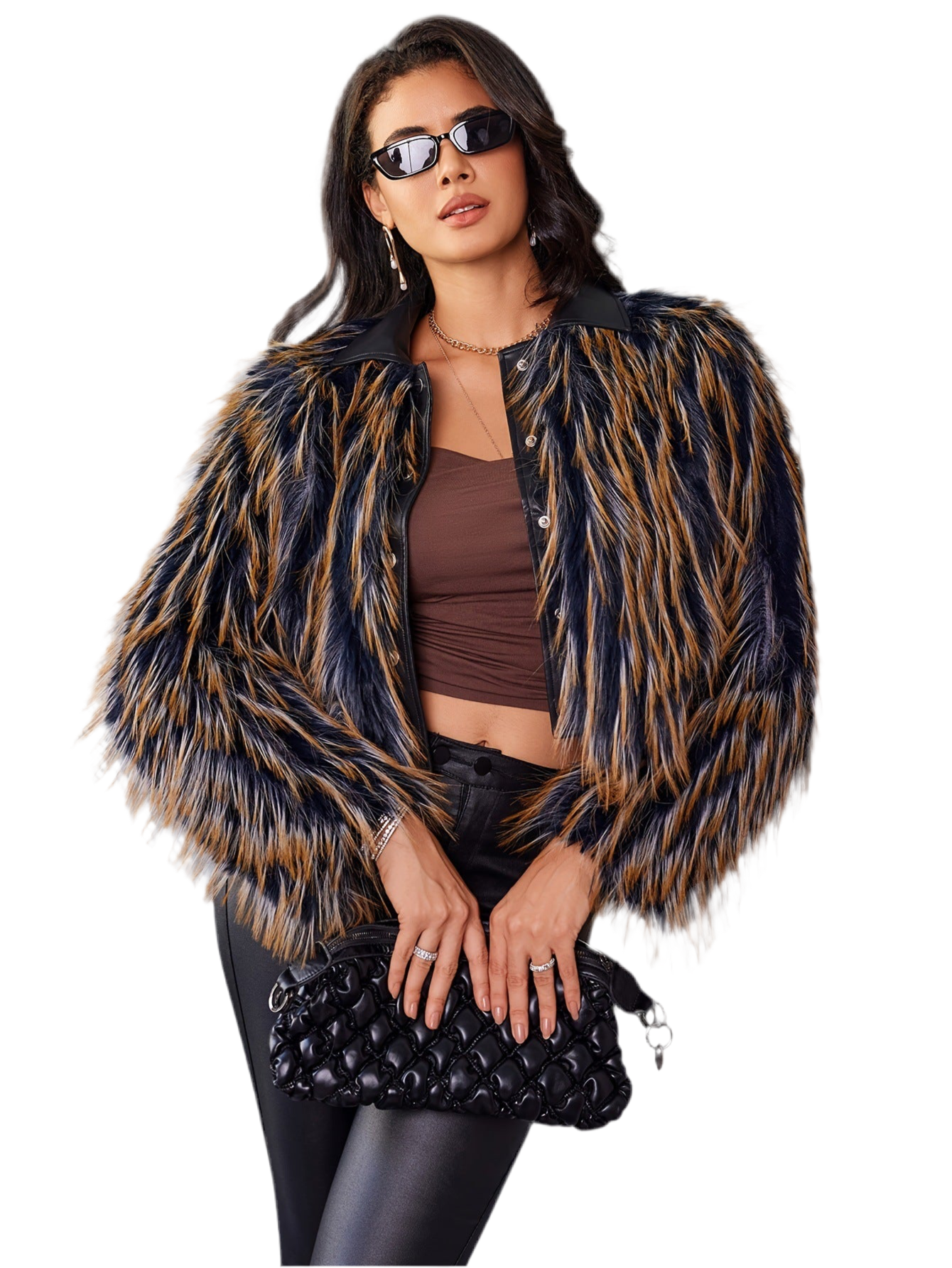 Women's Fur Coat Winter Warm Contrast Color