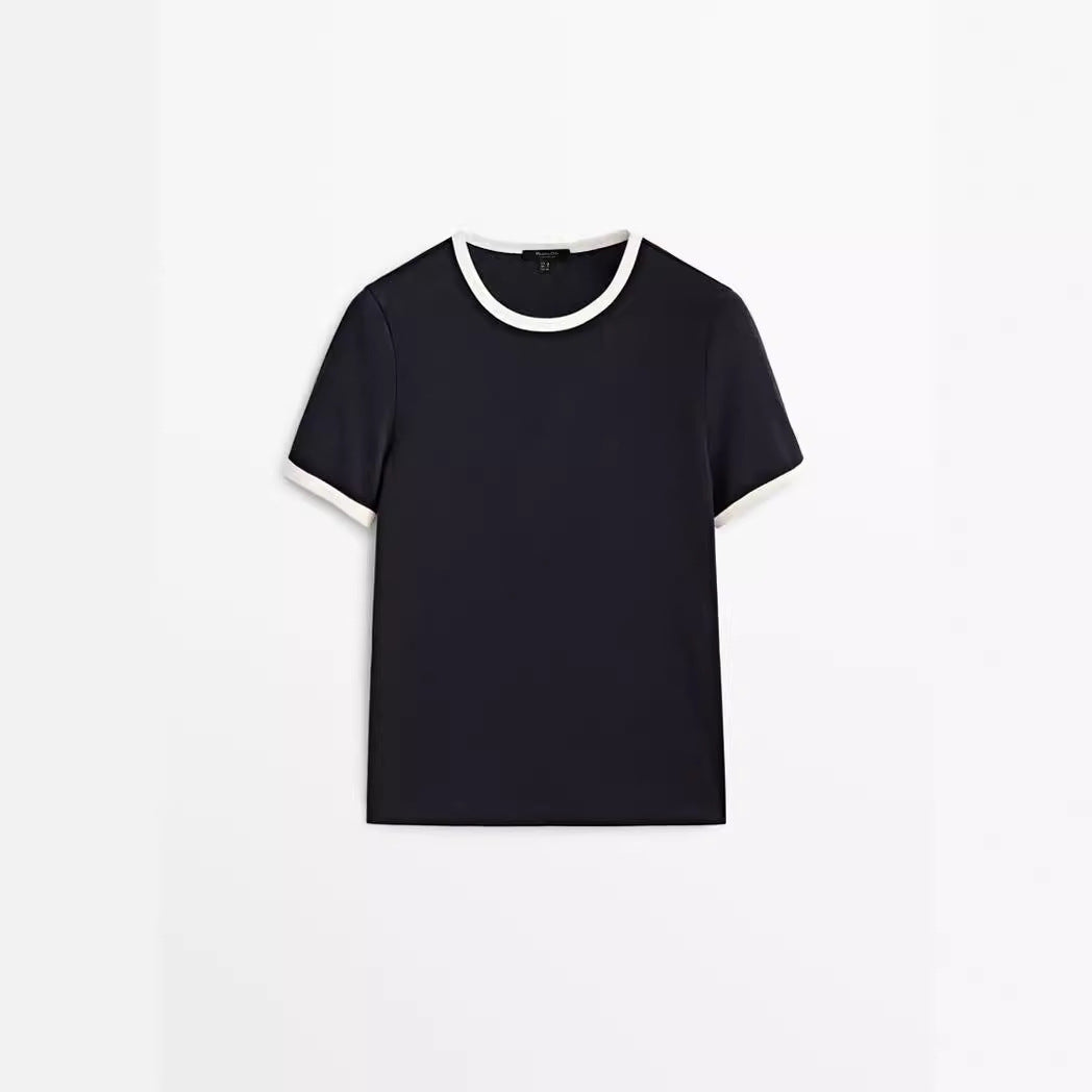 Women's Cotton Comfortable Color Matching Short-sleeved T-shirt