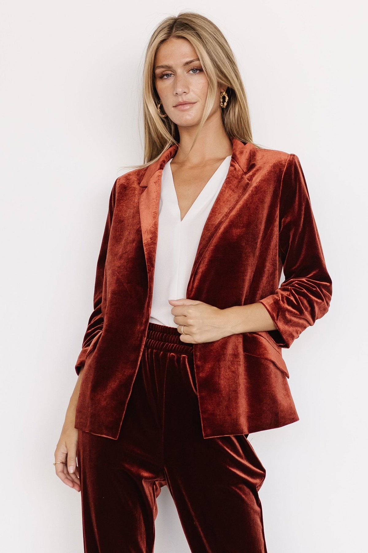 Women's Gold Velvet Diagonal Pocket Lapel Long Sleeve Suit