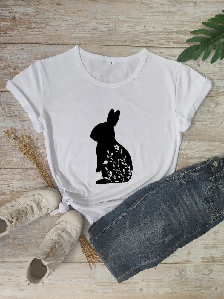 Rabbit Short Sleeve Casual For Men And Women