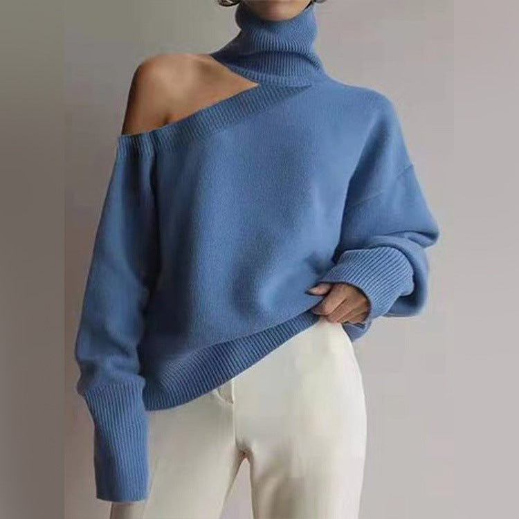 Women's Turtleneck Off Shoulder Knit Long Sleeve Sweater Top