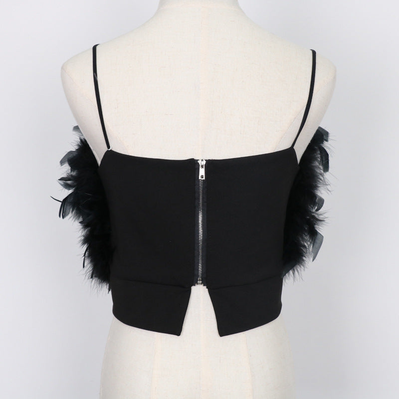 Womens Summer Petal Feather Camisole Wrapped Chest