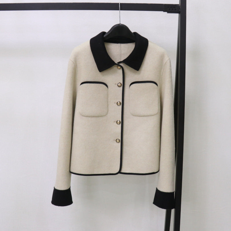 Korean-style Wool Coat With Color-blocking Casual Woolen Top
