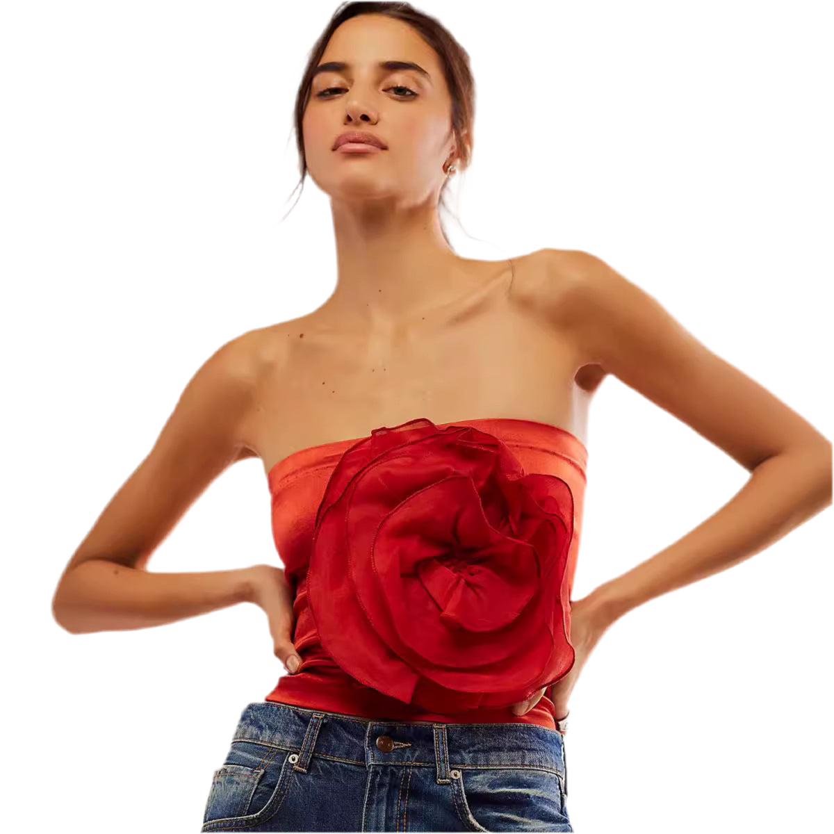 Large Flower Basic Strapless Tight Vest