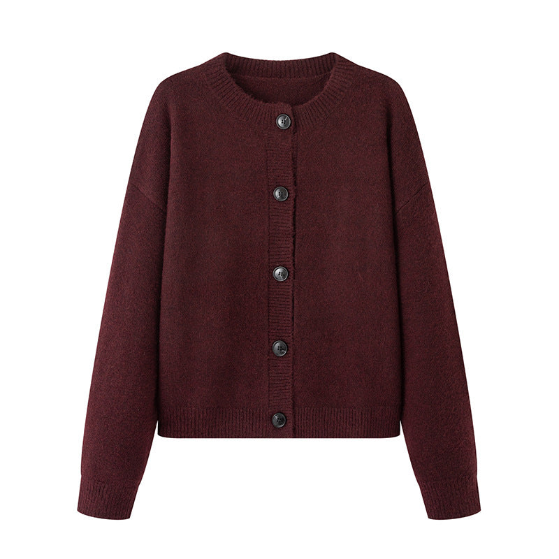 Round Neck Knitted Cardigan Coat For Women