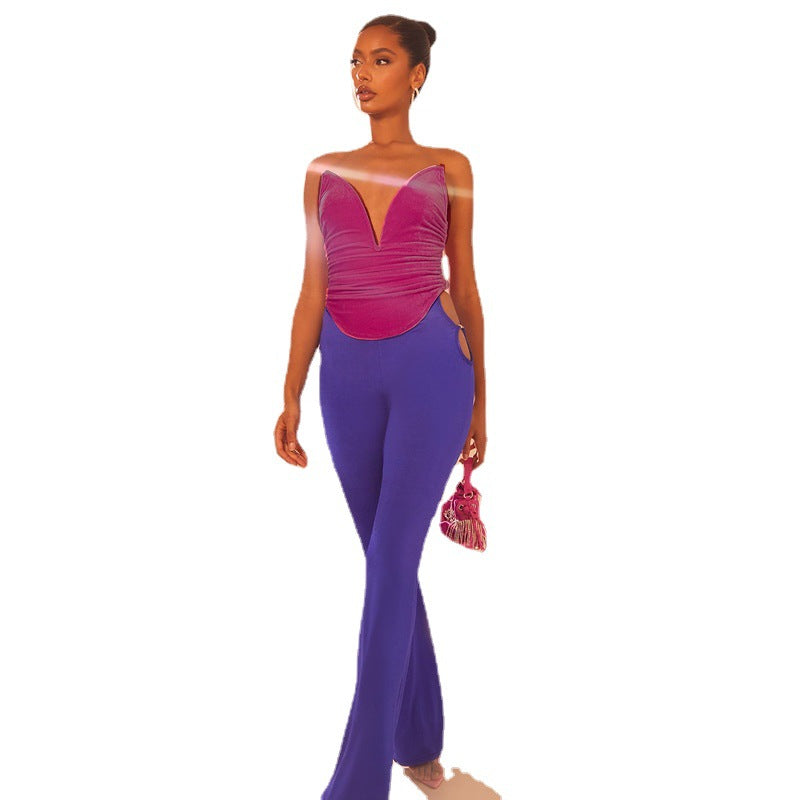 Deep V Trend Tight Gold Velvet Vest Fashion