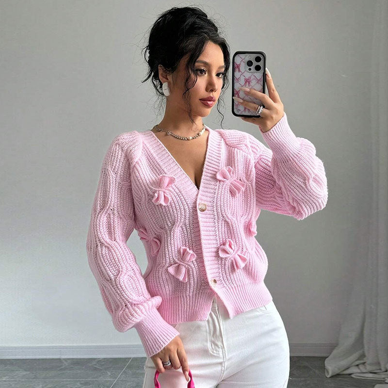 Women's Solid Color Long Sleeve Bowknot Knitwear Cardigan Coat