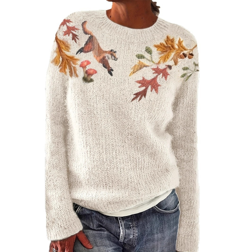 Round Neck Long Sleeve Casual Floral Print Leisure Vacation Sweater