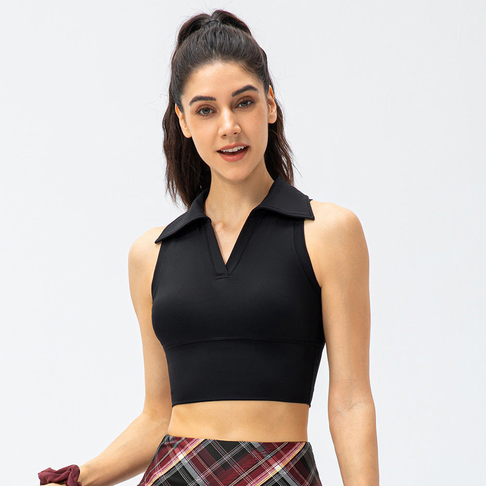 Women's Lapel Tight Yoga Vest Nude High Waist Fitness