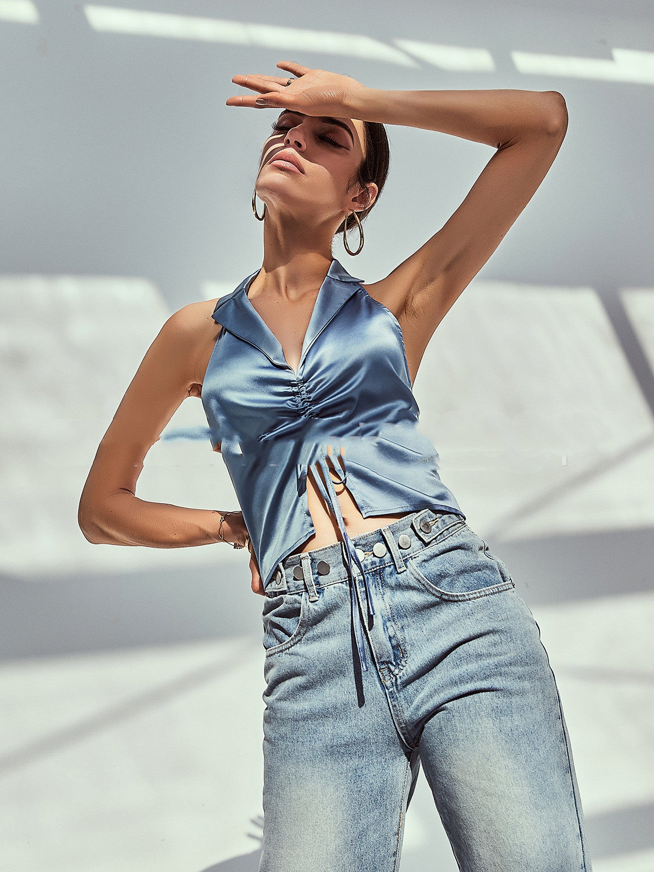 Cotton Street Fashion Temperament Splicing Slim Fit Pullover Top