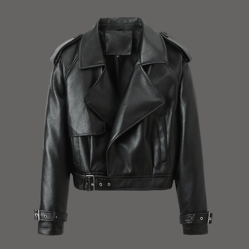 Women's Solid Color Casual Loose Fit Leather Jacket