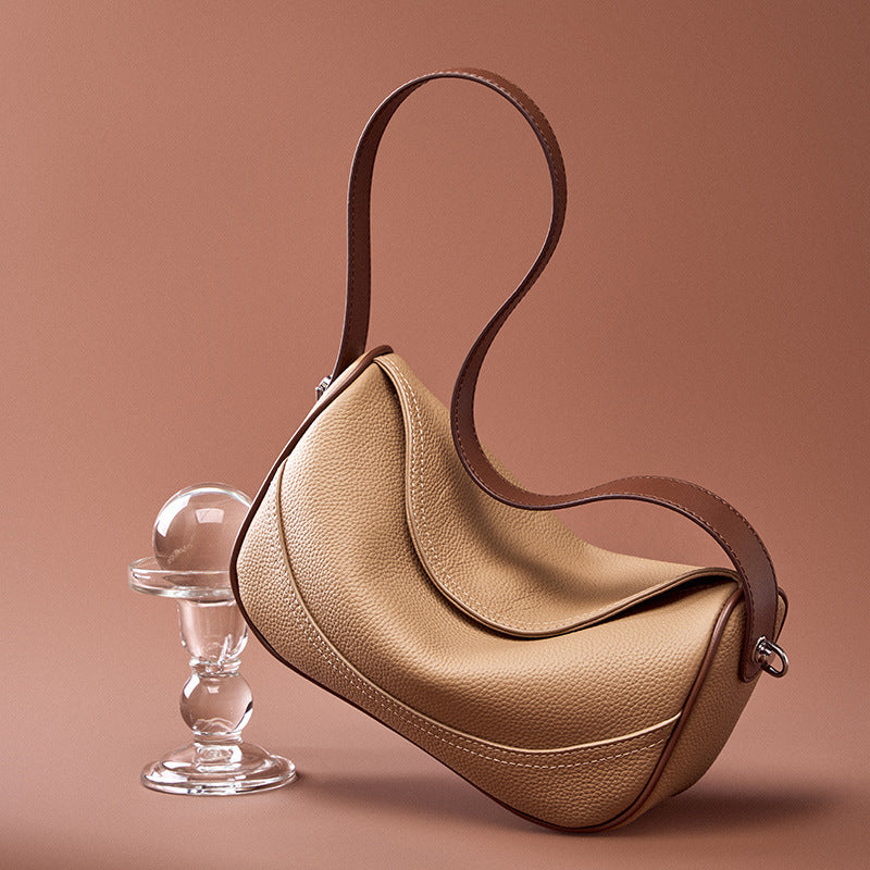 Women's Leather Wide Shoulder Strap Shoulder Bag