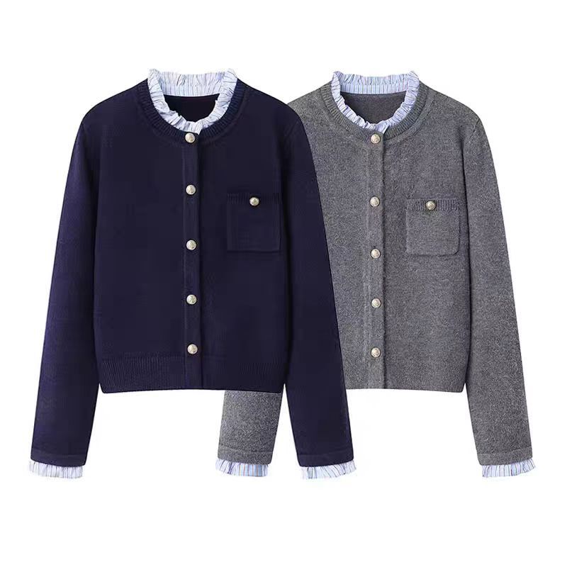 Women's Pleated Lace Collar Sweater Coat