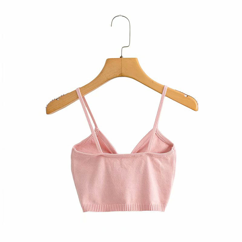European And American Style Bow Knitted Camisole Short Design Top