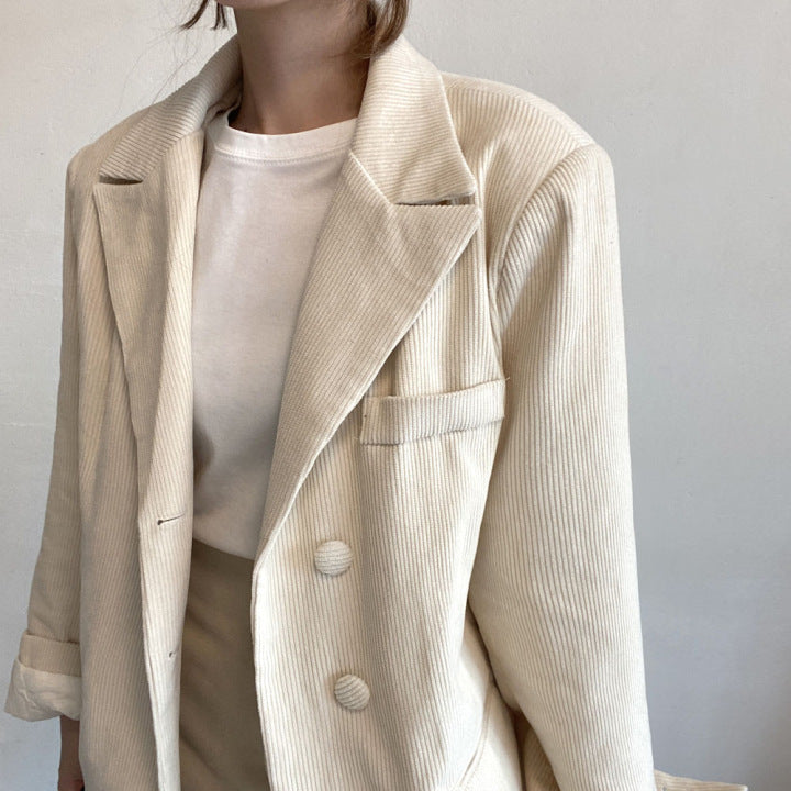 British Style Corduroy Lapel Two Button Suit Jacket