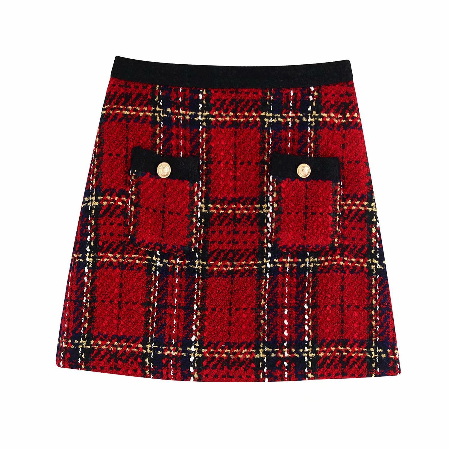 Casual red plaid embellish suit top dress bag hip skirt