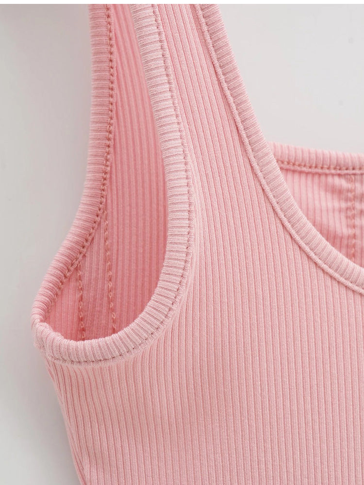 Slim Fit Striped Square Neck Solid Color Sleeveless Tank Top