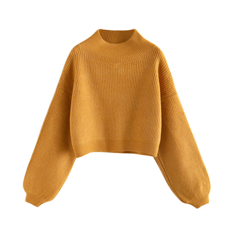 Loose and Lazy Little High Neck Lantern Sleeve Sweater