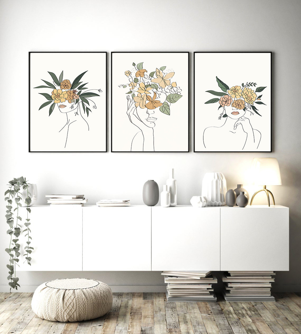 Nordic Simple Flower Plant Line Figure Decorative Painting