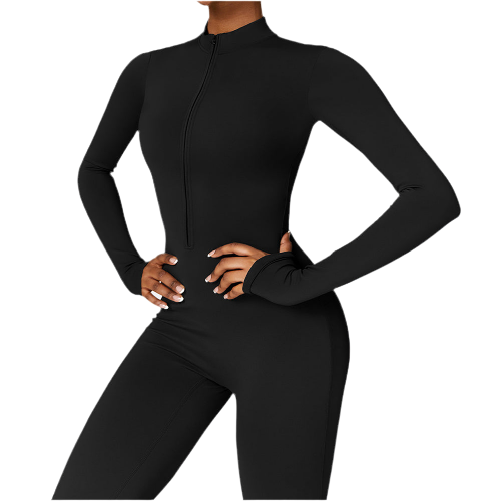 Warm Zipper Long-sleeved Jumpsuit Yoga Fitness Sports Pants Breathable Bodysuit Women's Clothing