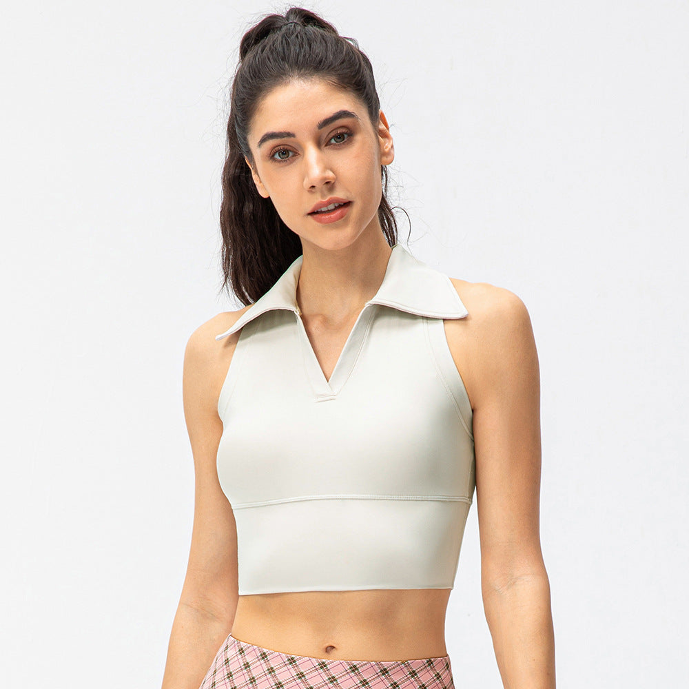 Women's Lapel Tight Yoga Vest Nude High Waist Fitness
