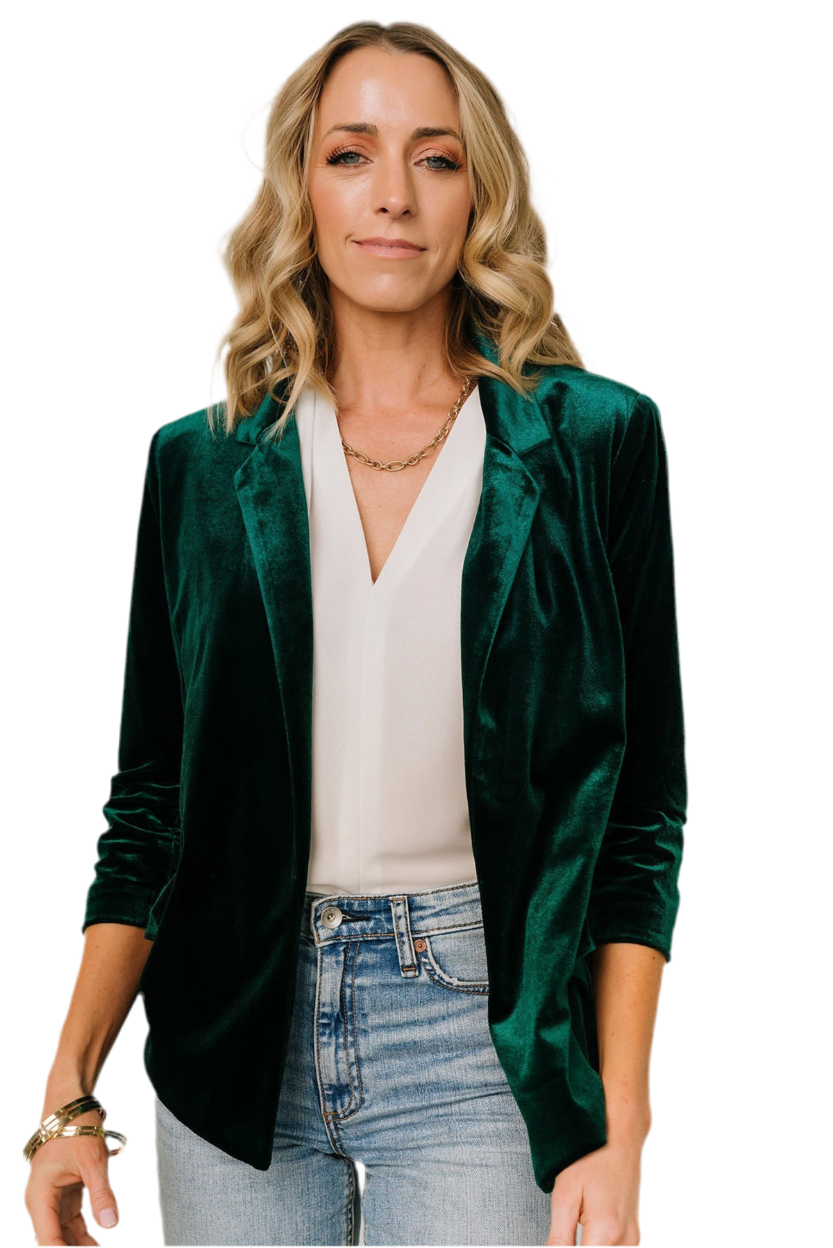 Women's Gold Velvet Diagonal Pocket Lapel Long Sleeve Suit