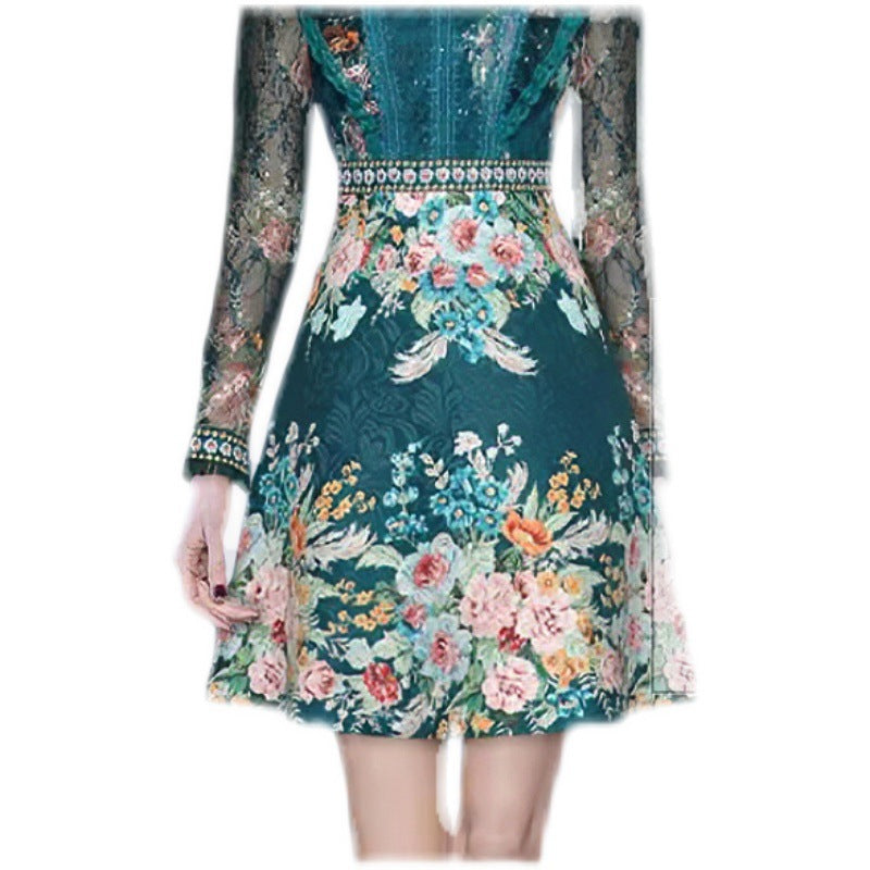 Women's Lace Panel Heavy Duty Beaded Jacquard Dress