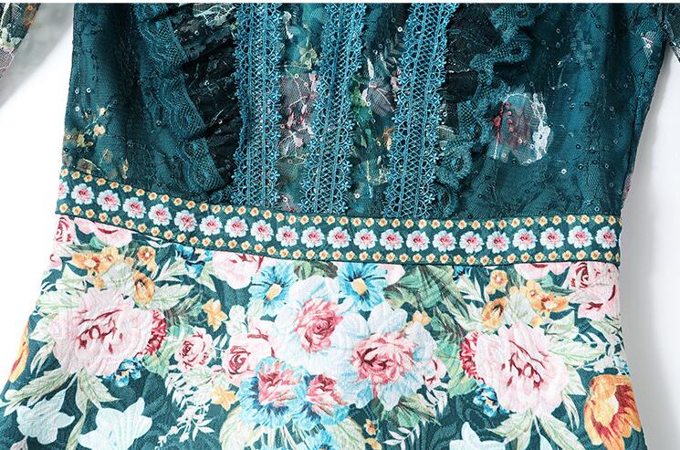 Women's Lace Panel Heavy Duty Beaded Jacquard Dress