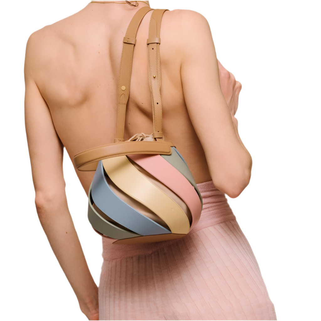 Cylindrical Contrast Color Portable Messenger Diamond Quilted Stitching Bucket Bag