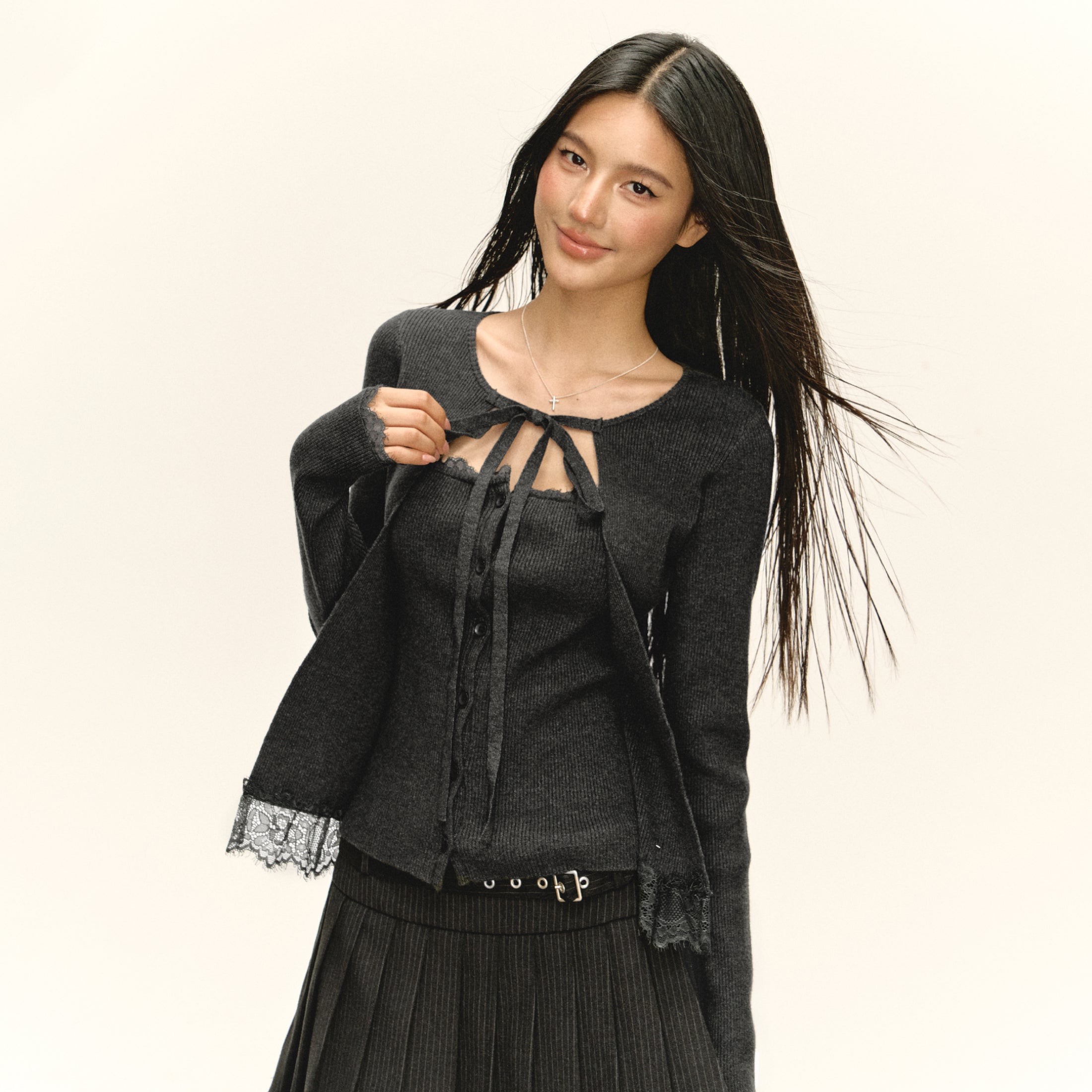 Lace Stretch Knitwear Fashion Fake Two-piece Set