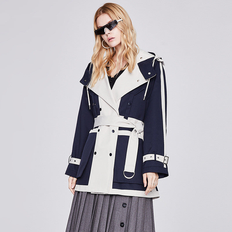 Women's Fashionable Temperament Contrasting Work Trench Coat