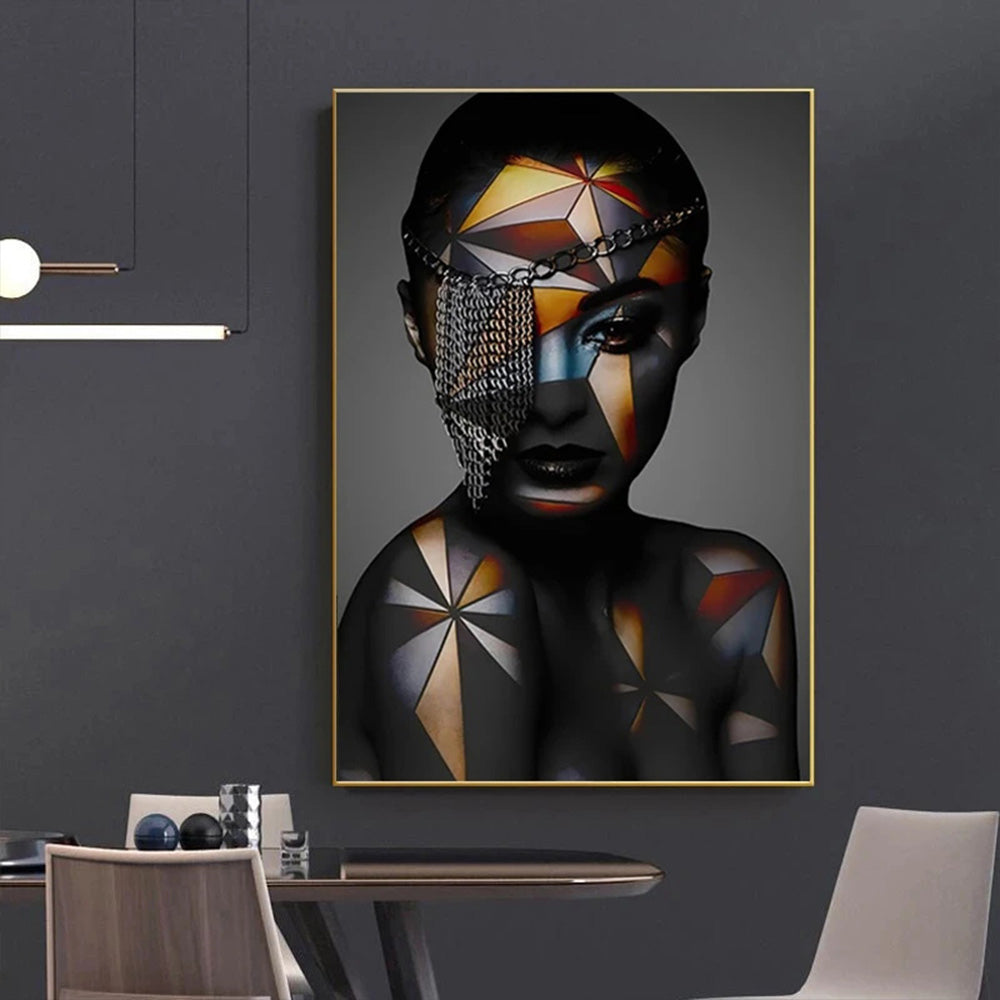 Geometric Makeup African Black Woman Canvas Painting Wall Art  Poster