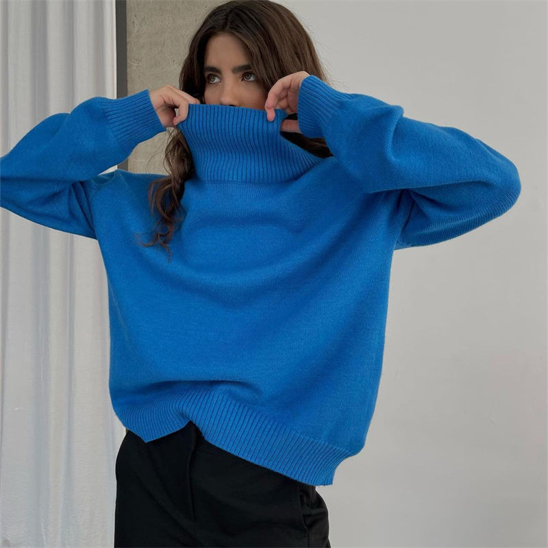 Women's Fashion Casual Turtleneck Loose Knit Sweater