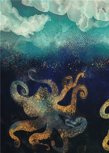 American Abstract Marine Octopus Jellyfish Decorative Painting Core Living Room Hallway Decoration Mural