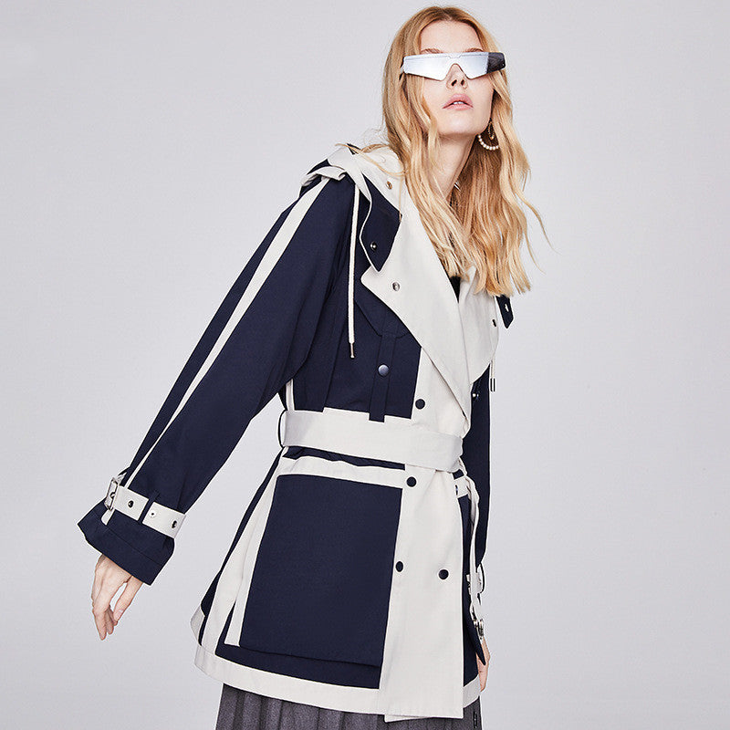 Women's Fashionable Temperament Contrasting Work Trench Coat
