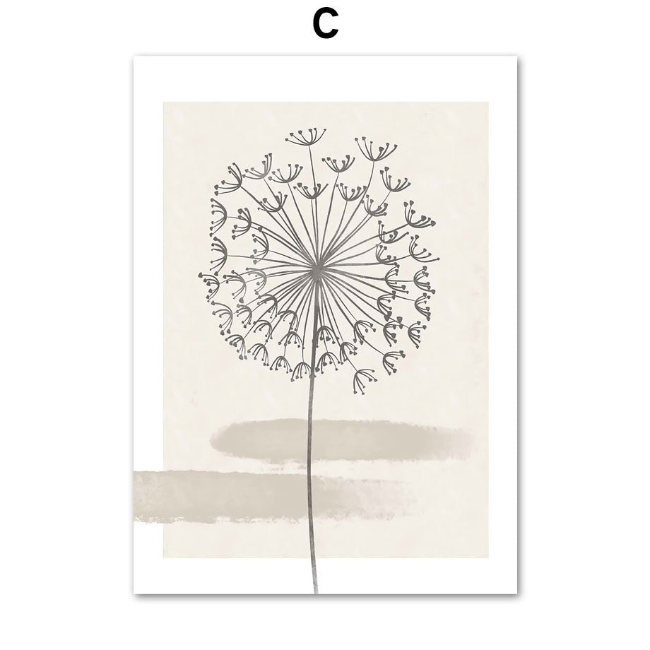 Bohemian Natural Leaf Cactus Dandelion Abstract Wall Art Canvas Painting