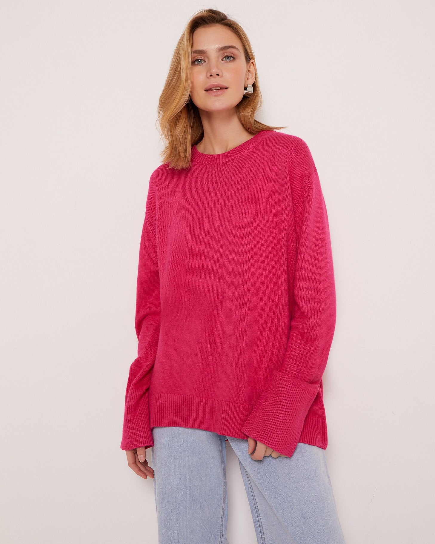 Women's Knitted Sweater Round Neck Loose Solid Color