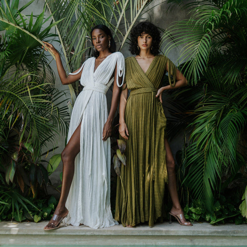 Rope Strapless Halter Loose Vacation Beach Dress For Women