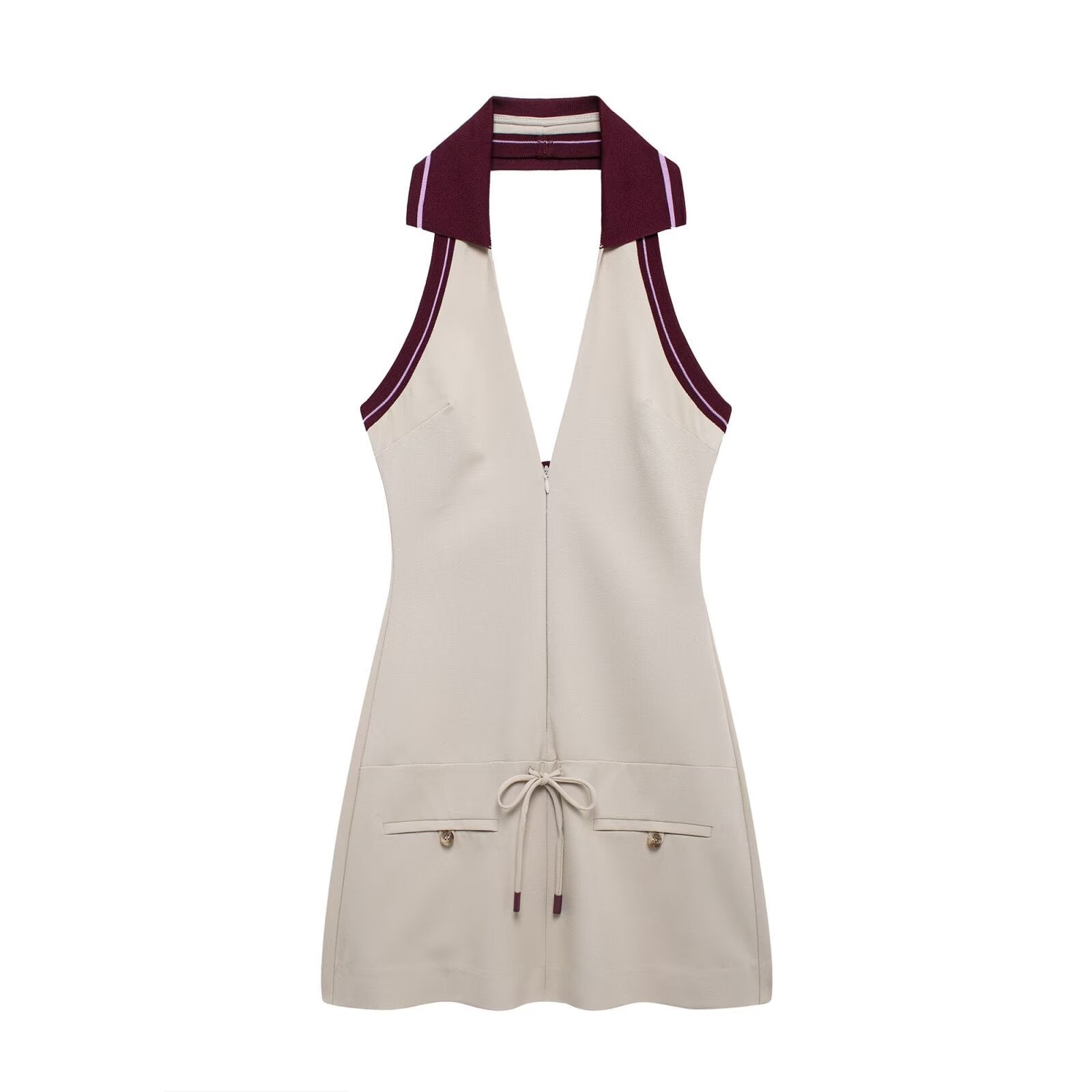 Women's New Stitching Stripe Decorative Rib Halter Dress