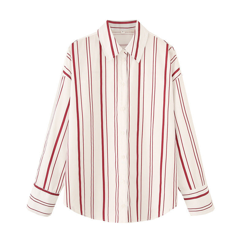 Striped Poplin Cotton Long-sleeved Lapel Shirt