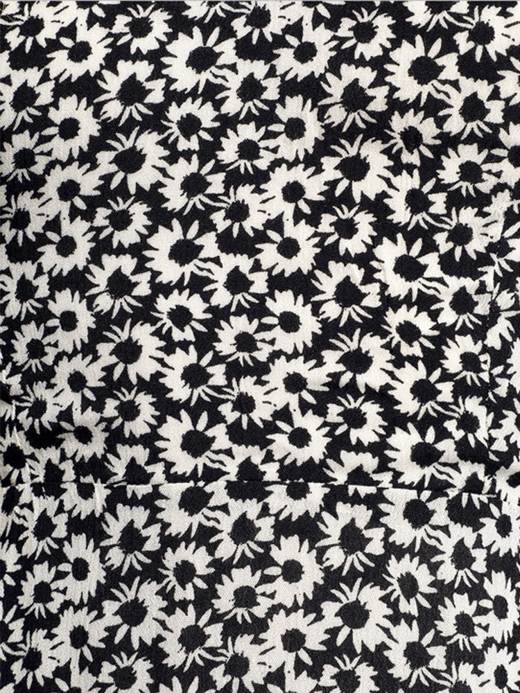 Women's Black Floral Flounces Hem Printing