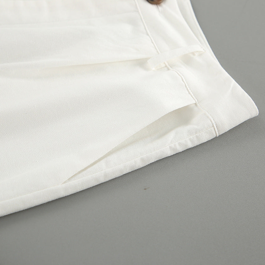 White Cotton Linen Sleeveless V-neck Vest Pants Suit