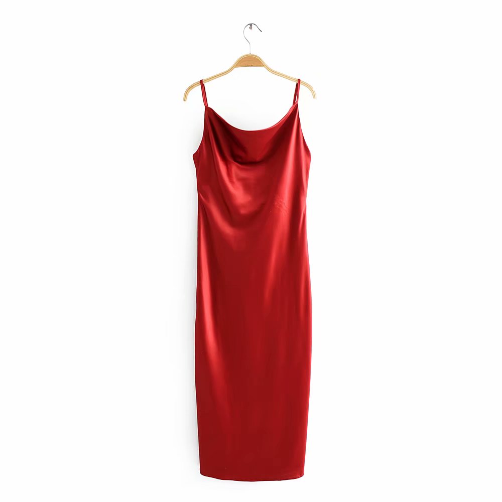 Solid color satin draped smooth dress skirt