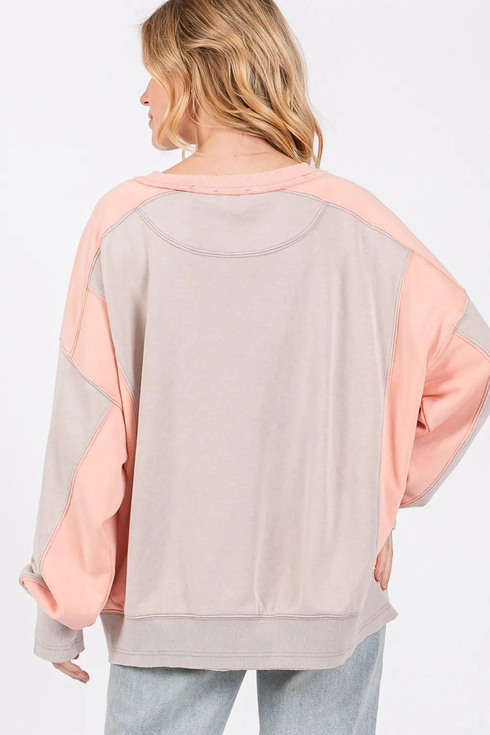 SAGE  FIG Color Block Round Neck Sweatshirt
