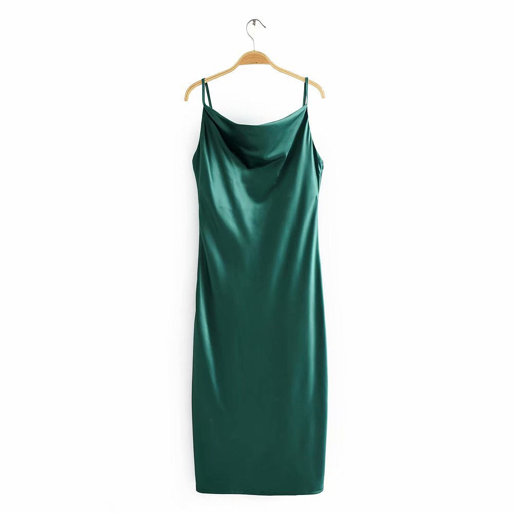 Solid color satin draped smooth dress skirt