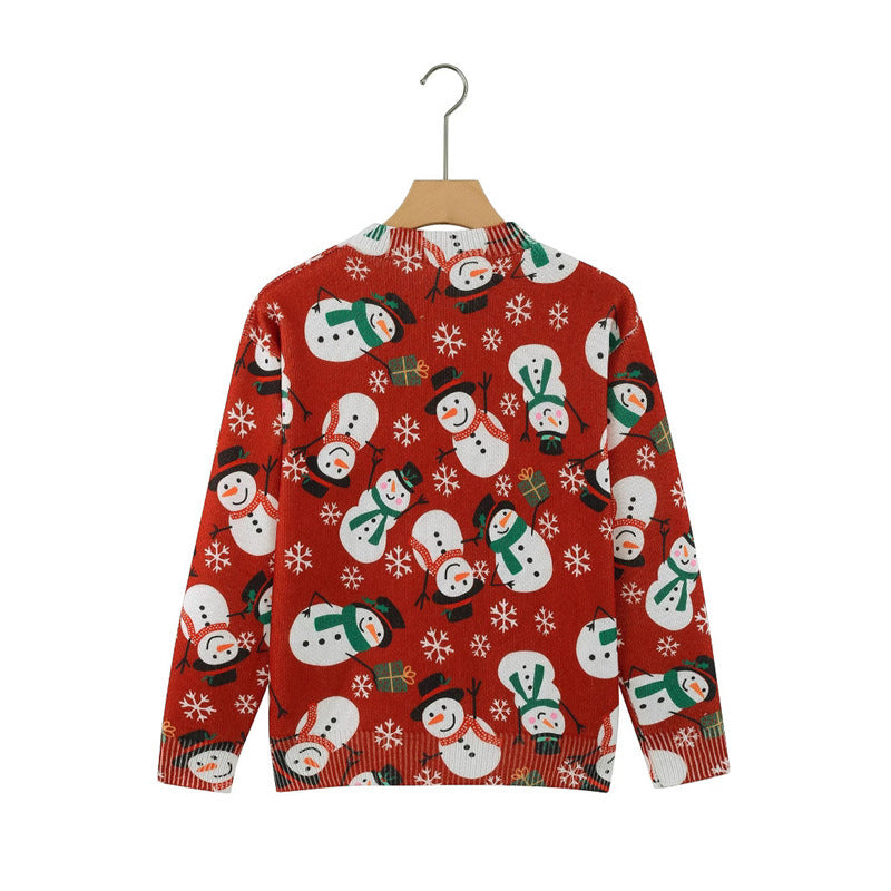 Christmas Snowman Red Festive Round Neck Sweater