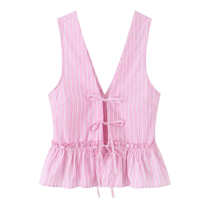 Bowknot Decoration Striped Top Casual Shorts