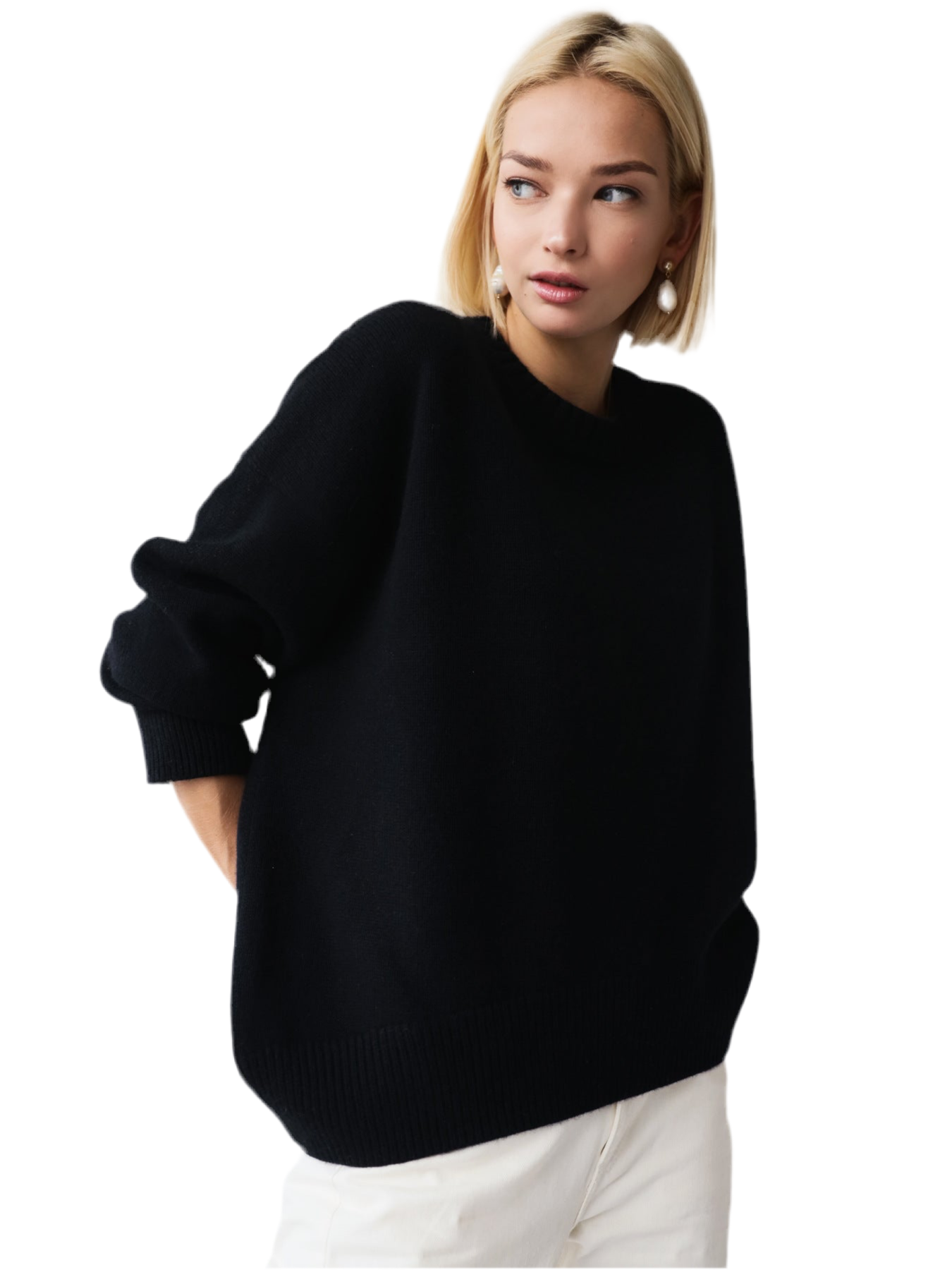 Women's Knitted Sweater Round Neck Loose Solid Color