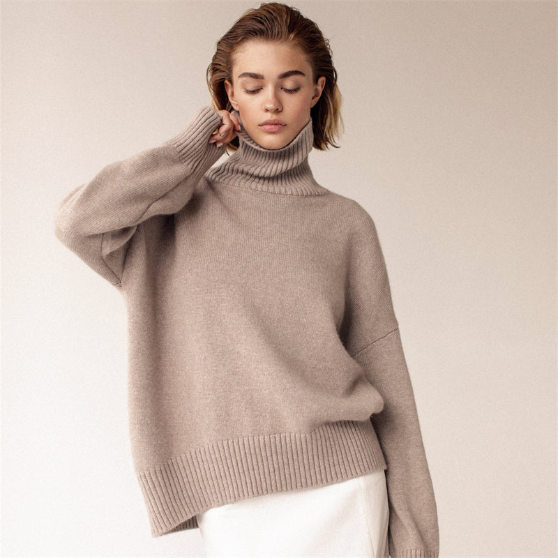 Women's Fashion Casual Turtleneck Loose Knit Sweater